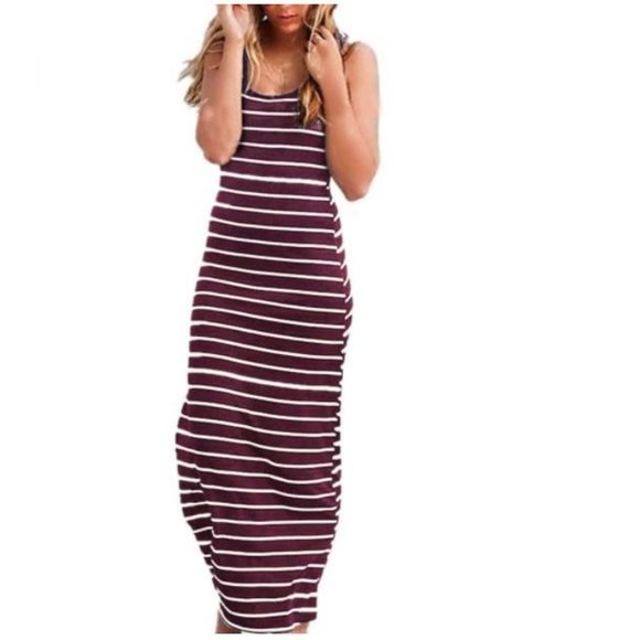 Women's Size Small Sleeveless Scoop Neck Striped Maxi Sundress Loose Racerback - Picture 1 of 11